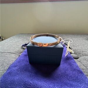 Tory Burch Rose Gold Logo Hinged Bangle Bracelet